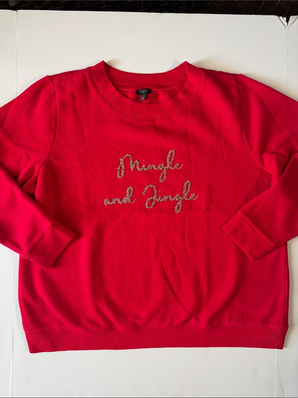 Talbots Plus 1X Red 'Mingle and Jingle' women’s holiday Crewneck Sweatshirt EUC